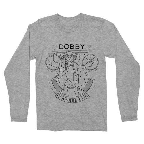 Sportszürke Harry Potter férfi hosszú ujjú póló - Dobby Lineart