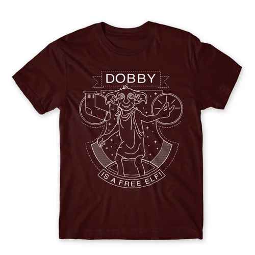 Bordó Harry Potter férfi rövid ujjú póló - Dobby Lineart