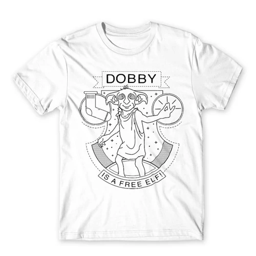 Fehér Harry Potter férfi rövid ujjú póló - Dobby Lineart