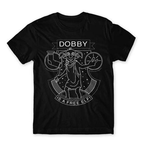 Fekete Harry Potter férfi rövid ujjú póló - Dobby Lineart