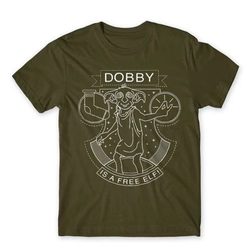 Khaki Harry Potter férfi rövid ujjú póló - Dobby Lineart