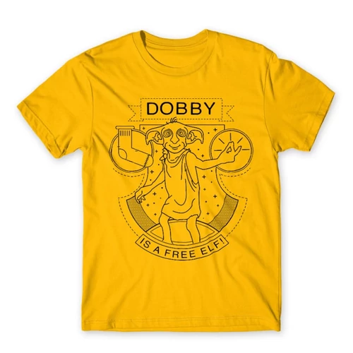 Sárga Harry Potter férfi rövid ujjú póló - Dobby Lineart