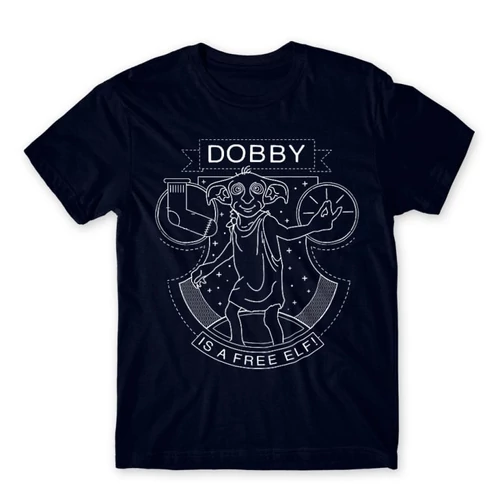 Sötétkék Harry Potter férfi rövid ujjú póló - Dobby Lineart