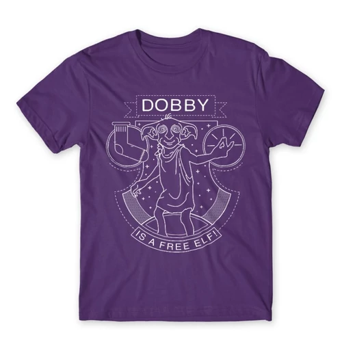 Sötétlila Harry Potter férfi rövid ujjú póló - Dobby Lineart