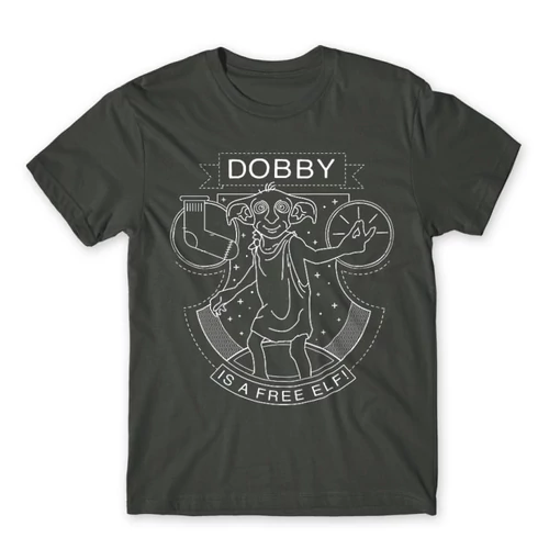 Sötétszürke Harry Potter férfi rövid ujjú póló - Dobby Lineart