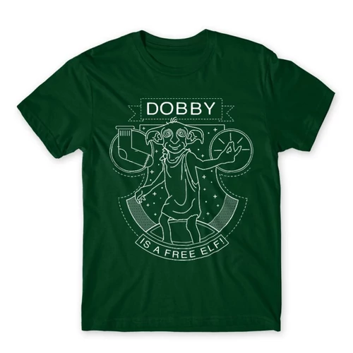 Sötétzöld Harry Potter férfi rövid ujjú póló - Dobby Lineart