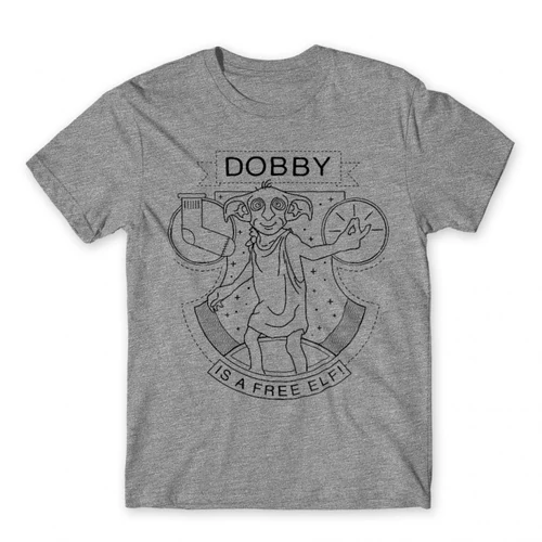 Sportszürke Harry Potter férfi rövid ujjú póló - Dobby Lineart