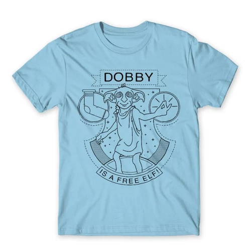 Világoskék Harry Potter férfi rövid ujjú póló - Dobby Lineart