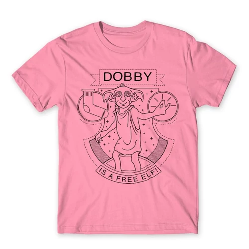 Világos rózsaszín Harry Potter férfi rövid ujjú póló - Dobby Lineart
