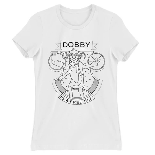 Fehér Harry Potter női rövid ujjú póló - Dobby Lineart