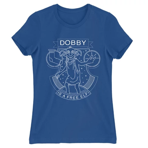 Királykék Harry Potter női rövid ujjú póló - Dobby Lineart