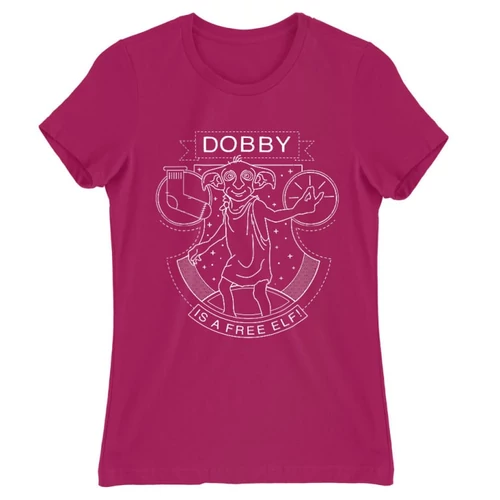 Pink Harry Potter női rövid ujjú póló - Dobby Lineart