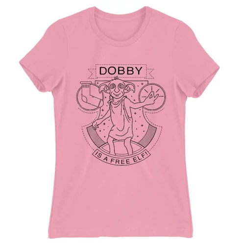 Világos rózsaszín Harry Potter női rövid ujjú póló - Dobby Lineart
