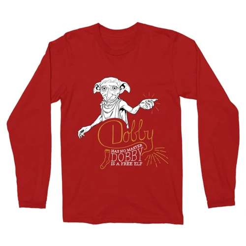 Piros Harry Potter férfi hosszú ujjú póló - Dobby is a free elf