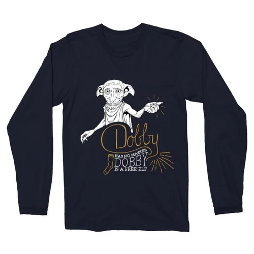 Sötétkék Harry Potter férfi hosszú ujjú póló - Dobby is a free elf