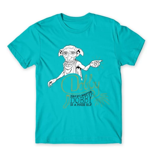 Atollkék Harry Potter férfi rövid ujjú póló - Dobby is a free elf
