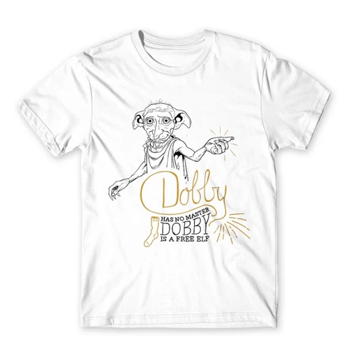 Fehér Harry Potter férfi rövid ujjú póló - Dobby is a free elf