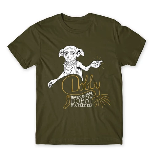 Khaki Harry Potter férfi rövid ujjú póló - Dobby is a free elf