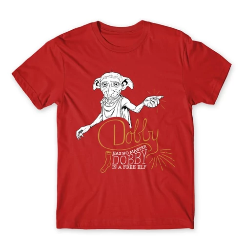 Piros Harry Potter férfi rövid ujjú póló - Dobby is a free elf