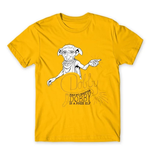 Sárga Harry Potter férfi rövid ujjú póló - Dobby is a free elf