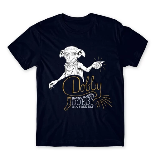 Sötétkék Harry Potter férfi rövid ujjú póló - Dobby is a free elf