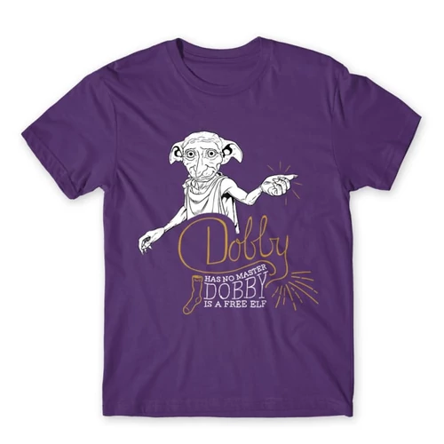 Sötétlila Harry Potter férfi rövid ujjú póló - Dobby is a free elf