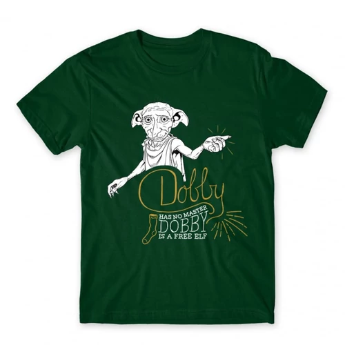 Sötétzöld Harry Potter férfi rövid ujjú póló - Dobby is a free elf