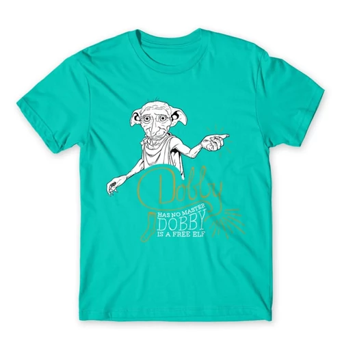 Türkiz Harry Potter férfi rövid ujjú póló - Dobby is a free elf