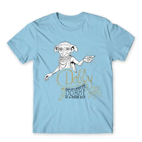 Világoskék Harry Potter férfi rövid ujjú póló - Dobby is a free elf