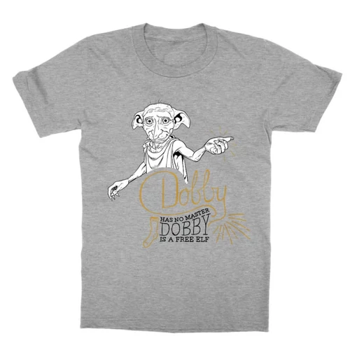 Sportszürke Harry Potter gyerek rövid ujjú póló - Dobby is a free elf