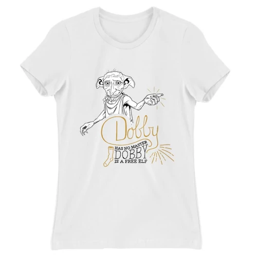 Fehér Harry Potter női rövid ujjú póló - Dobby is a free elf