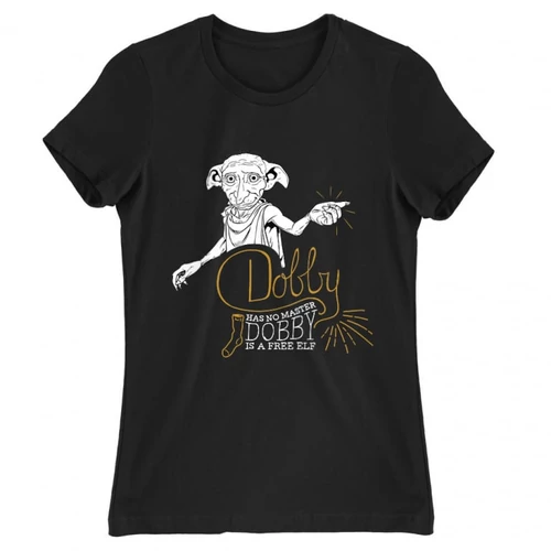 Fekete Harry Potter női rövid ujjú póló - Dobby is a free elf