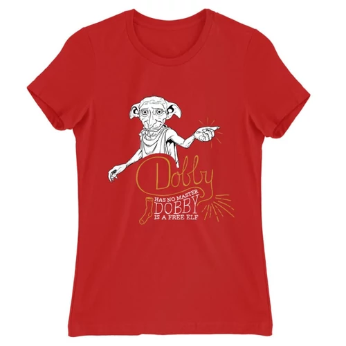 Piros Harry Potter női rövid ujjú póló - Dobby is a free elf