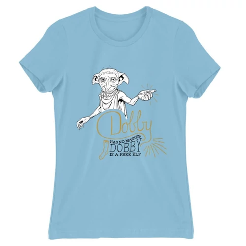 Világoskék Harry Potter női rövid ujjú póló - Dobby is a free elf