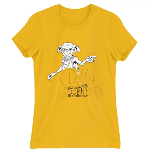 Sárga Harry Potter női rövid ujjú póló - Dobby is a free elf