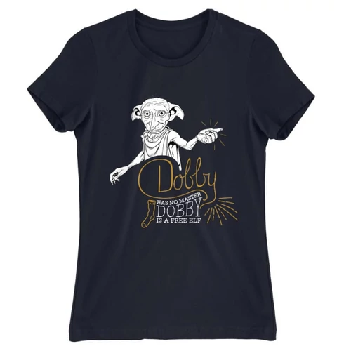 Sötétkék Harry Potter női rövid ujjú póló - Dobby is a free elf