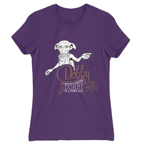 Sötétlila Harry Potter női rövid ujjú póló - Dobby is a free elf