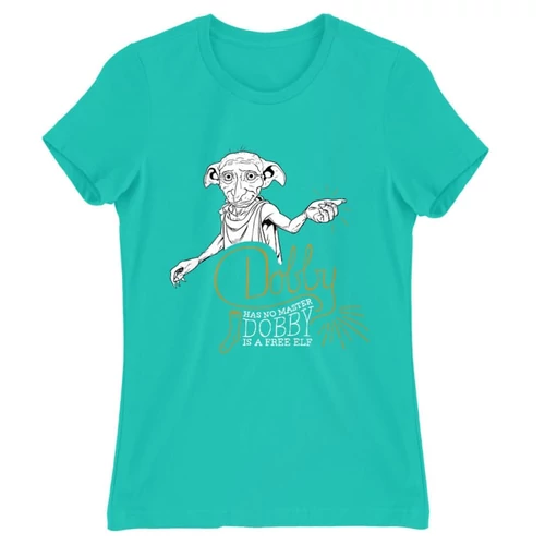 Türkiz Harry Potter női rövid ujjú póló - Dobby is a free elf