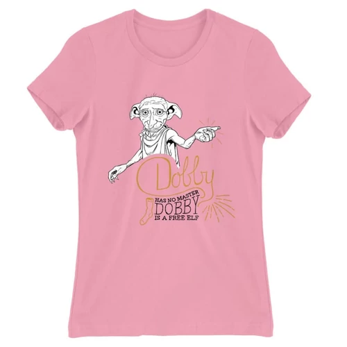 Világos rózsaszín Harry Potter női rövid ujjú póló - Dobby is a free elf