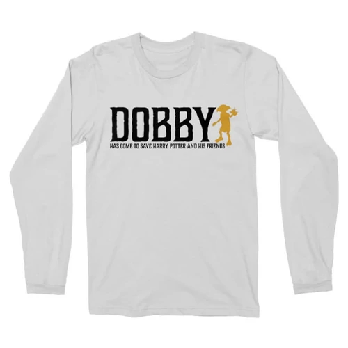 Fehér Harry Potter férfi hosszú ujjú póló - Dobby saves  Harry