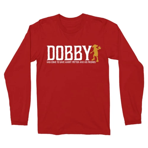 Piros Harry Potter férfi hosszú ujjú póló - Dobby saves  Harry