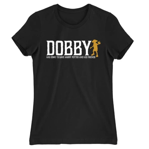 Fekete Harry Potter női rövid ujjú póló - Dobby saves Harry
