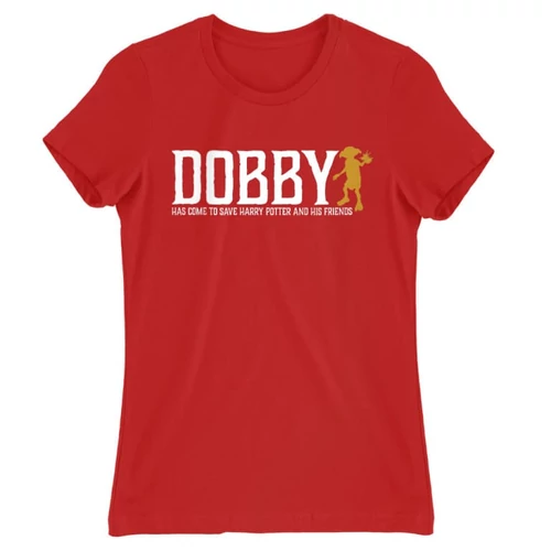 Piros Harry Potter női rövid ujjú póló - Dobby saves Harry