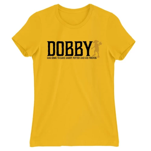 Sárga Harry Potter női rövid ujjú póló - Dobby saves Harry