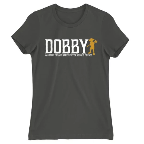 Sötétszürke Harry Potter női rövid ujjú póló - Dobby saves Harry