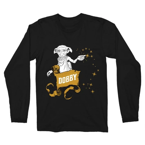 Fekete Harry Potter férfi hosszú ujjú póló - Dobby