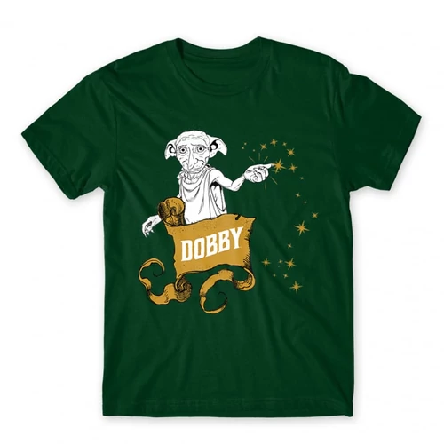 Sötétzöld Harry Potter férfi rövid ujjú póló - Dobby