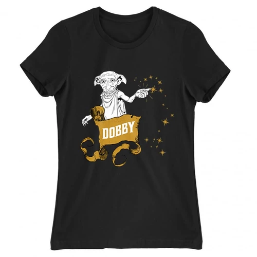 Fekete Harry Potter női rövid ujjú póló - Dobby
