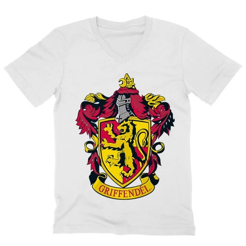 Fehér Harry Potter férfi V-nyakú póló - Griffendél logó