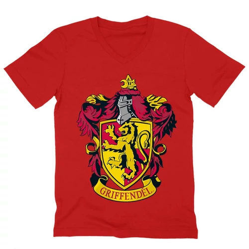 Piros Harry Potter férfi V-nyakú póló - Griffendél logó